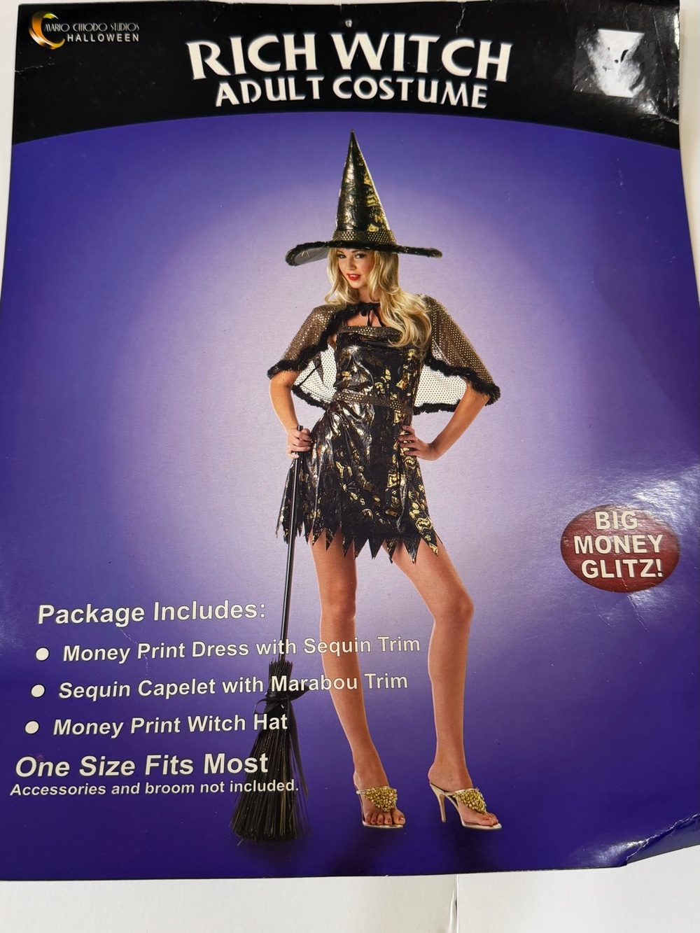 Rich Witch Adult Costume - Black and Gold Money Print